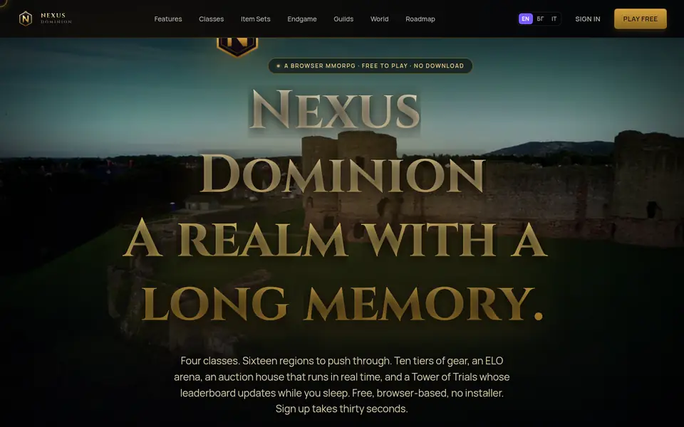 Екранна снимка на сайта Nexus Dominion